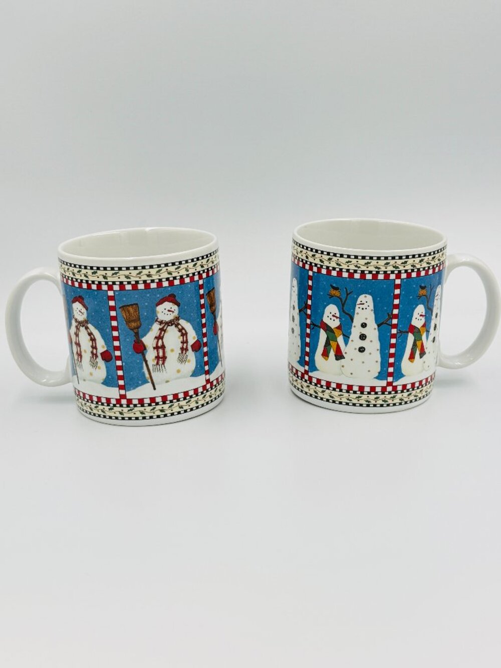 Snowman Coffee Tea mugs designed by Debbie Mumm Snowman Mugs for Sakura Set of 2